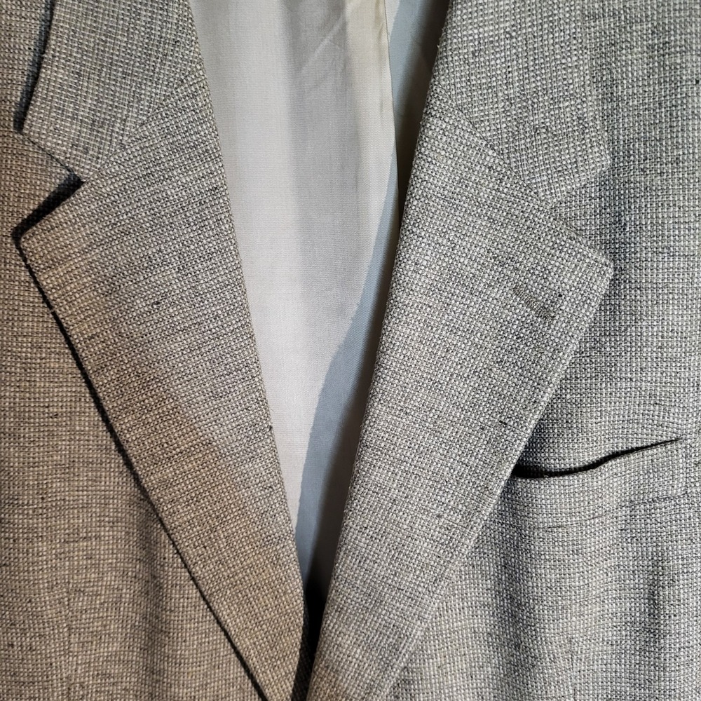 Macy's Savile Row 100% Silk Heathered Tweed Blazer Men's 40R Sand Beige 2 Button - Picture 8 of 16